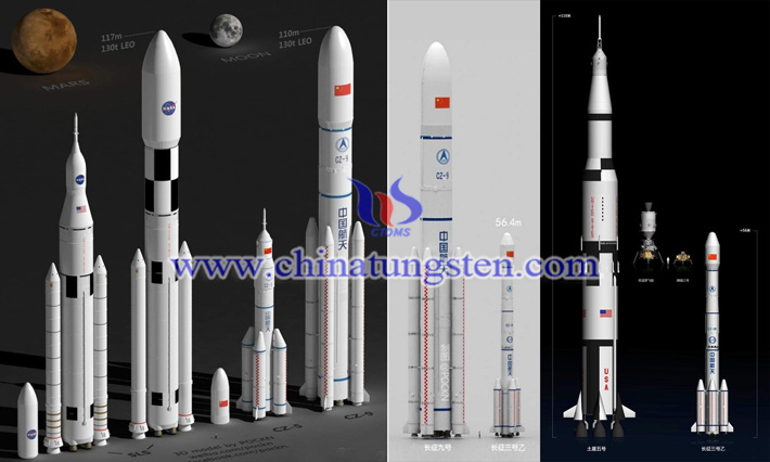 外媒設想的長征九號、長征五號和土星五號重型運載火箭等的尺寸對比圖片