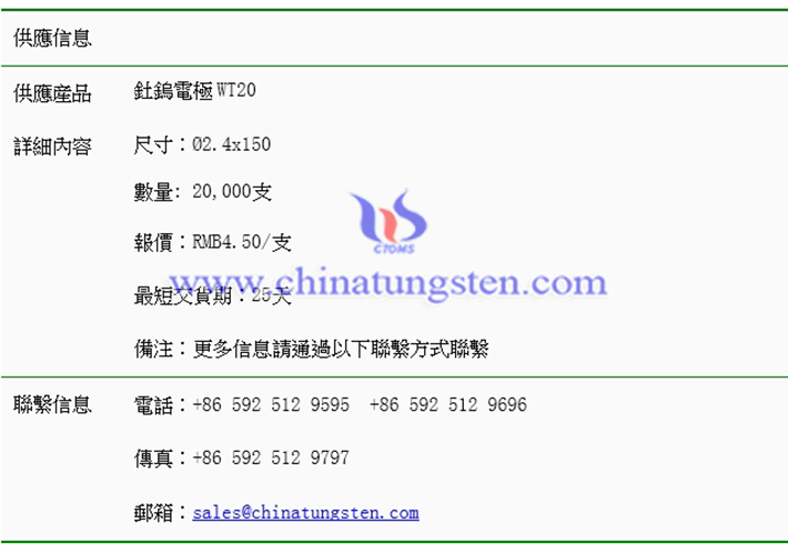 釷鎢電極價(jià)格表圖片