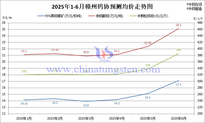 2025年1-6月贛州鎢協預測價