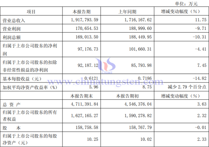 廈門鎢業2025年上半年業績報告圖片