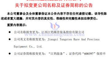 安源煤業擬更名為江鎢裝備的公告